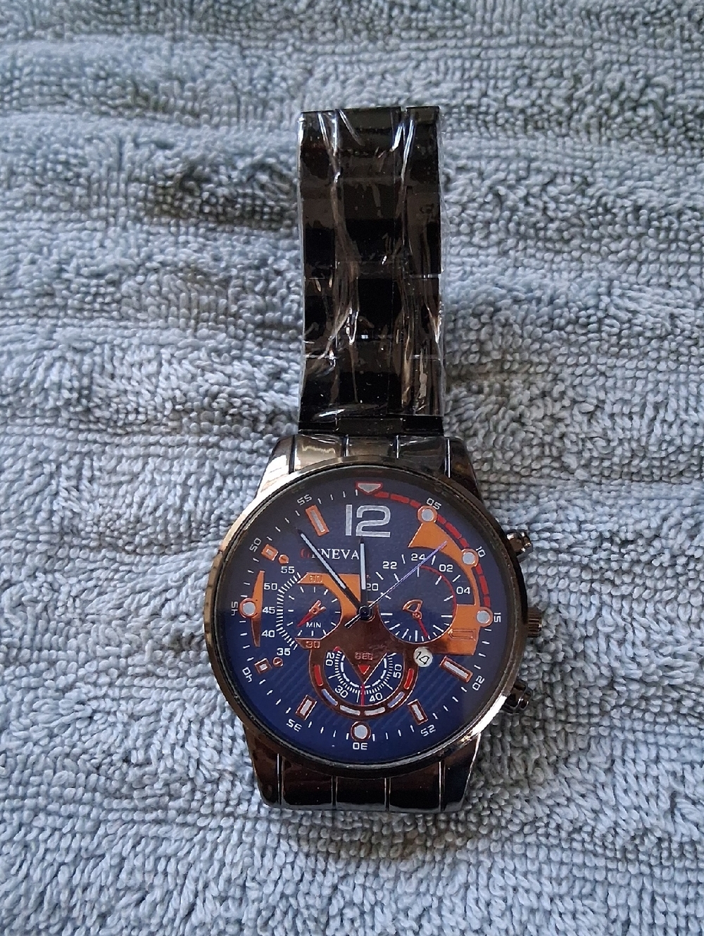 Geneva Blue Dial Watch with Orange Accents